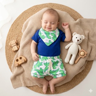 Conjunto Bebê 3 Peças Body Manga Curta Short Estampado com Cordão Babador Bandana Roupa Infantil em Oferta na Shopee