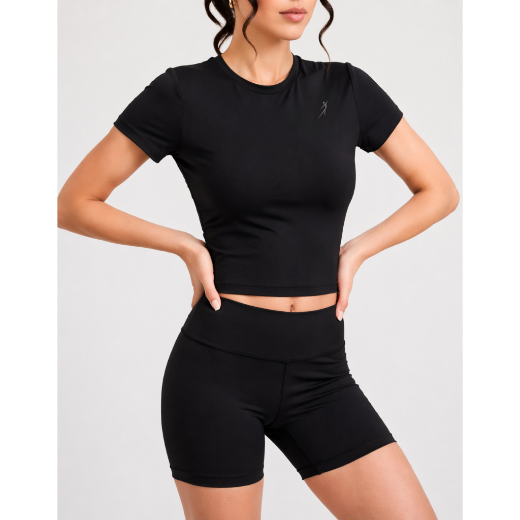 Conjunto Fitness Poliamida Feminino Blusa De Compreensão Coladinha+Short Zero Transparência Academia