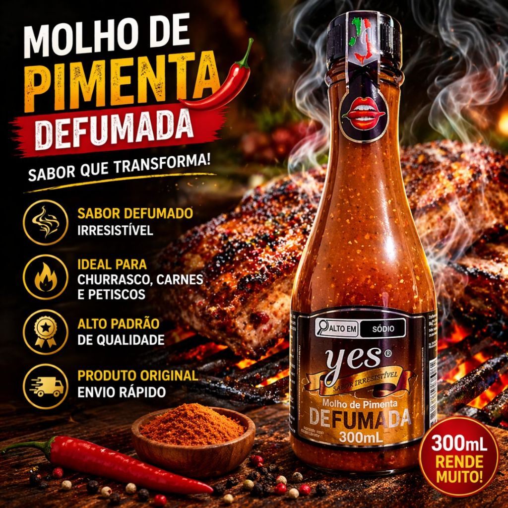 Molho De Pimenta Defumada Yes 300ml Sabor Intenso Churrasco Hambúrguer