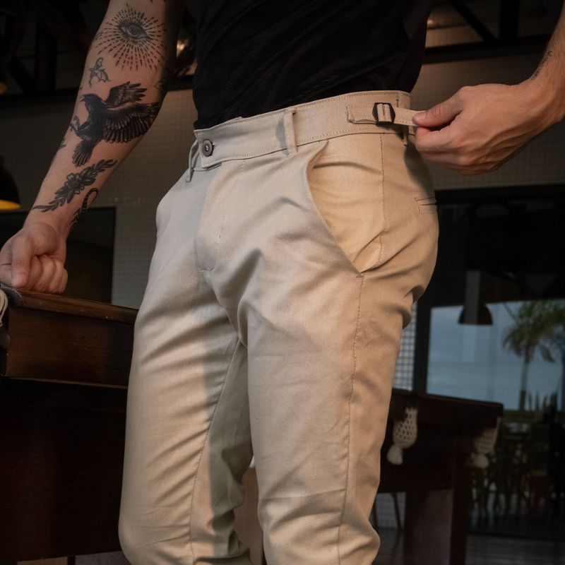 CALÇA ALFAIATARIA MASCULINA COM AJUSTE LATERAL