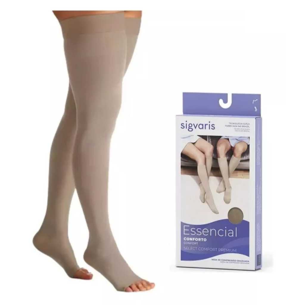 Meia Sigvaris Premium Compressão 30-40mmHg Modelo 7/8 Meia Coxa - Ponteira Aberta