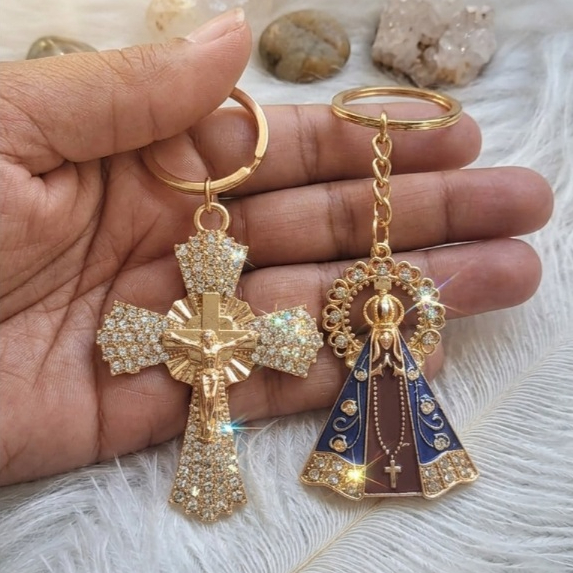 Kit Religioso Nossa Senhora Terço Dezena Chaveiro Lembrancinha Batizado Crisma