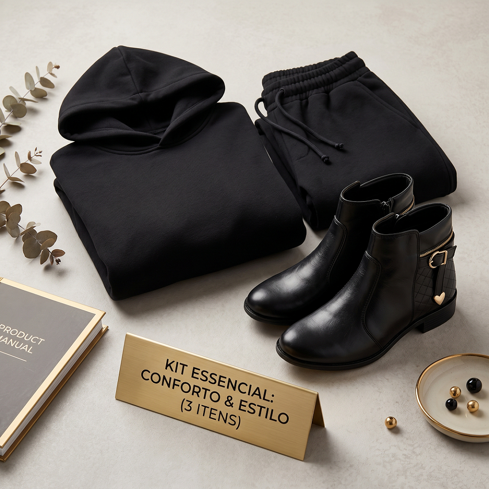 Kit Inverno Feminino Moletom + Calça + Bota Coração Conforto Premium Look Completo Frio