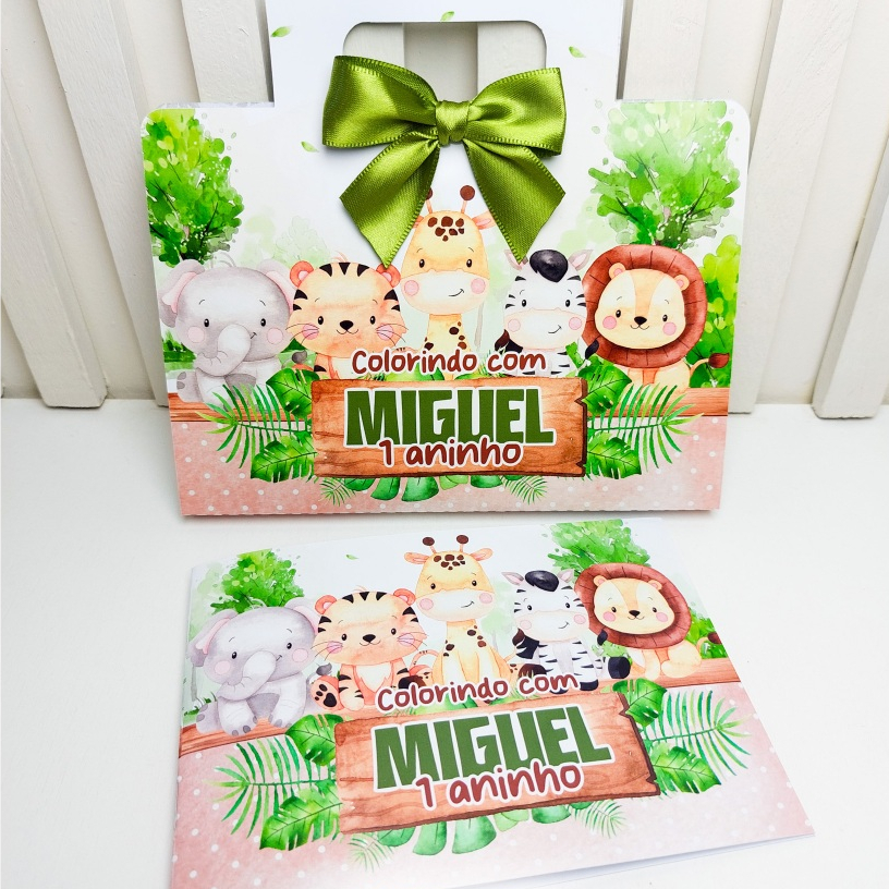 Kit Maleta de Colorir Safari Aquarela - Lembrancinha Festa Infantil, Brinde Crianças, Aniversário Personalizado