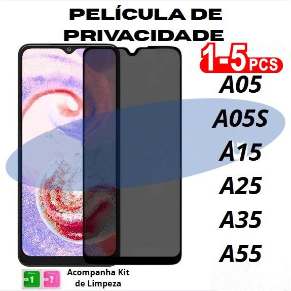Película Privacidade de Vidro Temperado 3D para Samsung A05/A05S/A15/A25/A35/A55
