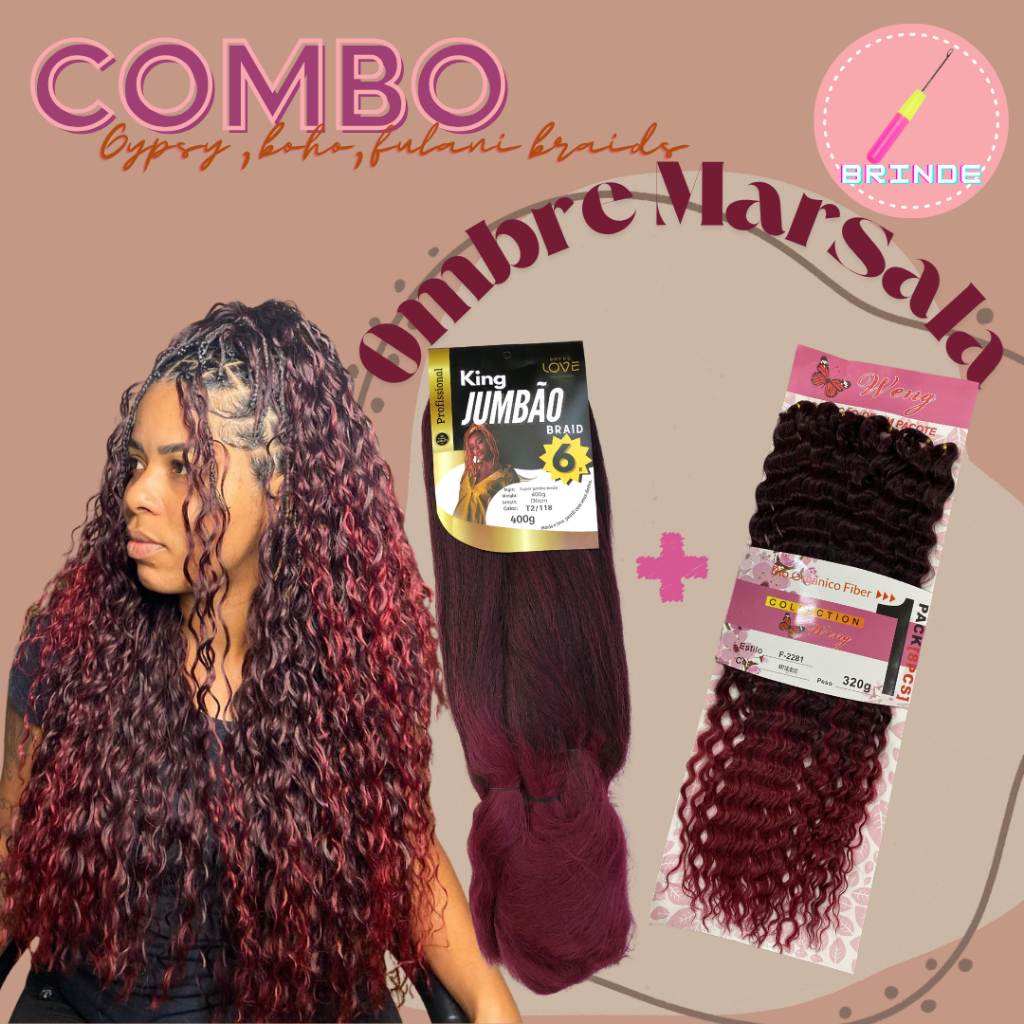 Combo para Trança com Cachos Gypsy Braids Kit Jumbo + Cabelo Orgânico Cacheado +  Brinde