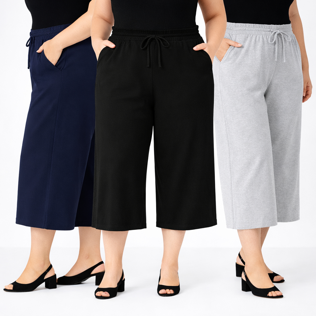 Calça Feminina Pantacourt Plus Size G1 AO G3  Canelada Premium Bolso Cintura Elástico Moda Feminina