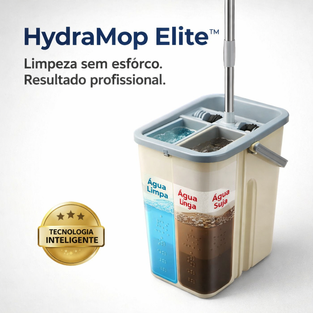 HydraMop Elite™ Mop Giratório 360° com Balde Separador Água Limpa e Suja + 2 Refis Limpeza Prática e Sem Esforço
