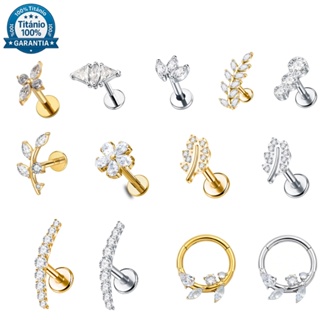 Piercing Labret Orelha Folha Cluster Titânio Zircônia Piercing Argola Helix, Tragus, Conch, Nariz em Oferta na Shopee