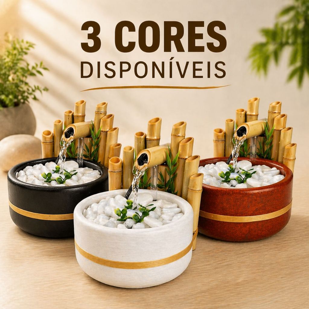 Imagem Fonte de Água Decorativa Zen Feng Shui Artesanal 3 Cores Relaxante Casa Escritório