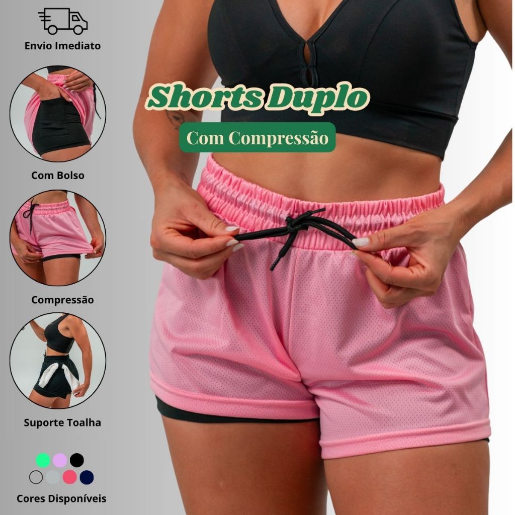 Short Feminino Dry Fit com Bolso Para Celular Ideal para Caminhada,Academia Ginástica e Corrida Promoção