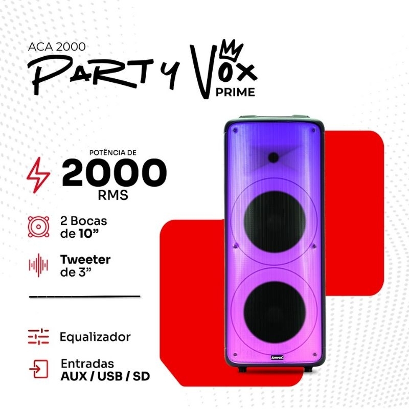 Caixa de Som Amplificada ACA 2000 Party Vox Prime Bluetooth Bivolt Amvox
