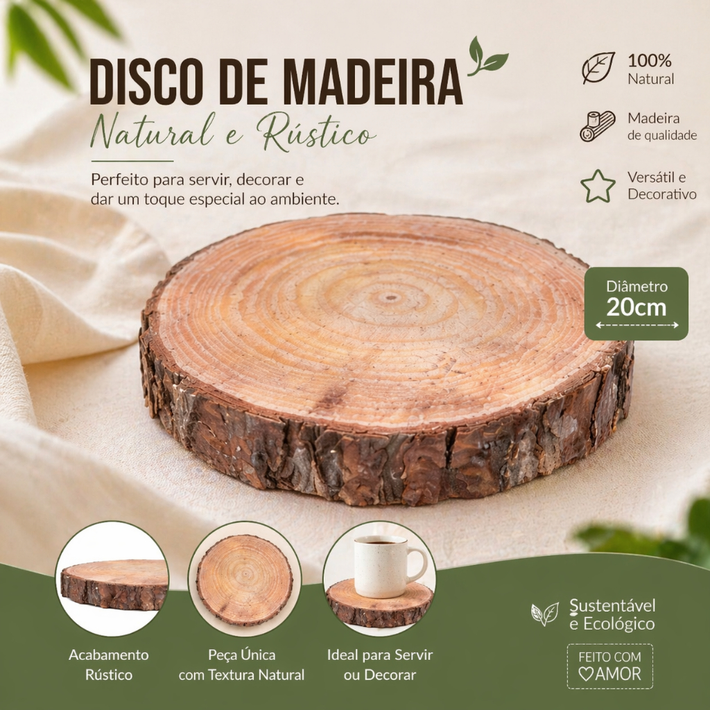 10 Bolachas de Madeira Reflorestada 10 a 20cm – Rústica Decorativa | Centro de Mesa, Artesanato e Decoração Premium