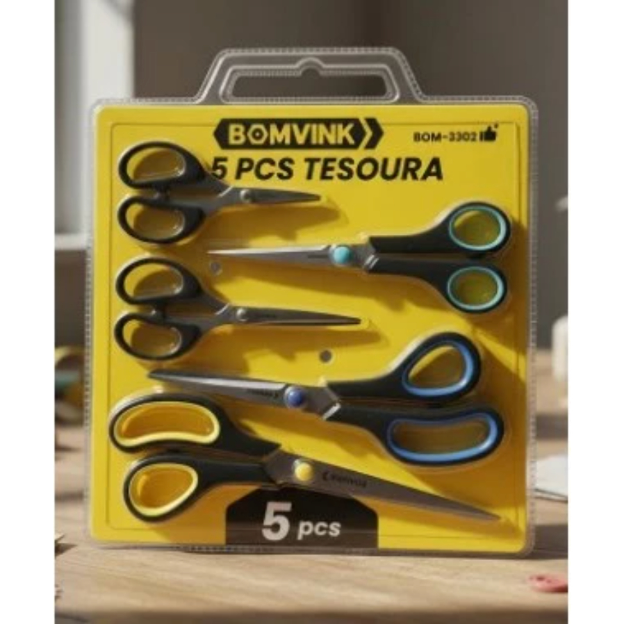 Tesouras Bomvink Preto- Kit com 5 Tesouras