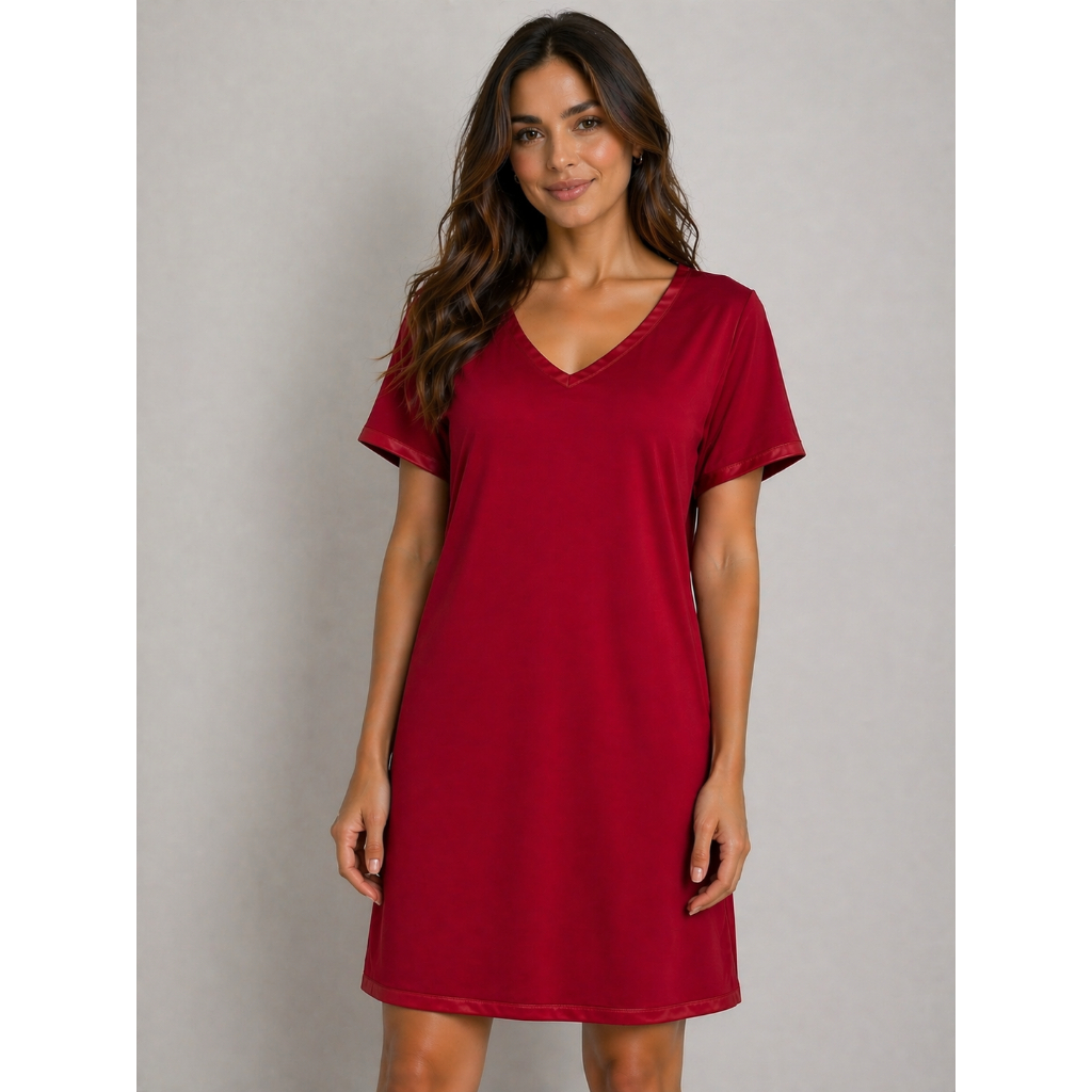 Camisola Feminina Suede Lisa Manga Curta Confortável Moda Noite