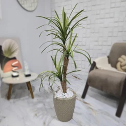 Palmeira Artificial Yucca Silicone Vaso Cone Mármore Pedra