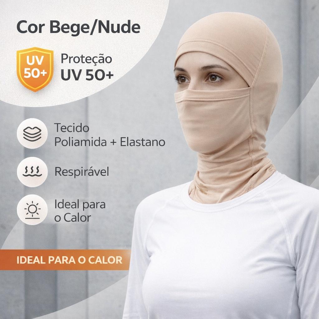 Touca Balaclava Articulada Com Proteção UV50+ Feminina Nude  Bege Touca Ninja Proteção Solar