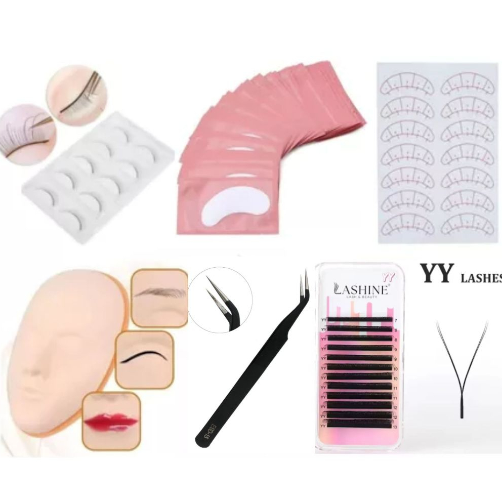 Kit Extensão Cilios Rosto Cabeça Treino Pinça Curva Cilios Treino Pad Gel Cílios Y Brasileiro