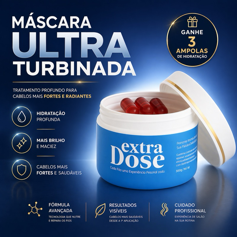 Máscara Creme Turbinada de Hidratação 300 gramas. Ganhe 03 ampolas de brinde. Dermabel Botox Capilar