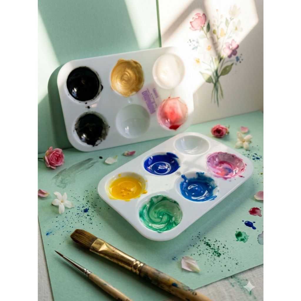 Godê Plástico Retangular 6 Cavidades Para Pintura - Yins Paper
