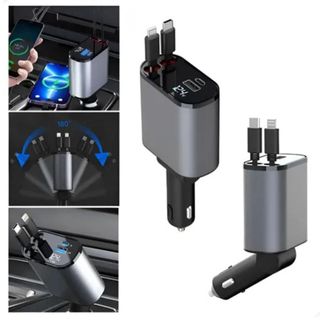 Portátil 4-Em-1 Carregador De Carro Universal Cabo Usb Display Digital Retrátil Adequado Para Telefones Celulares Iphone