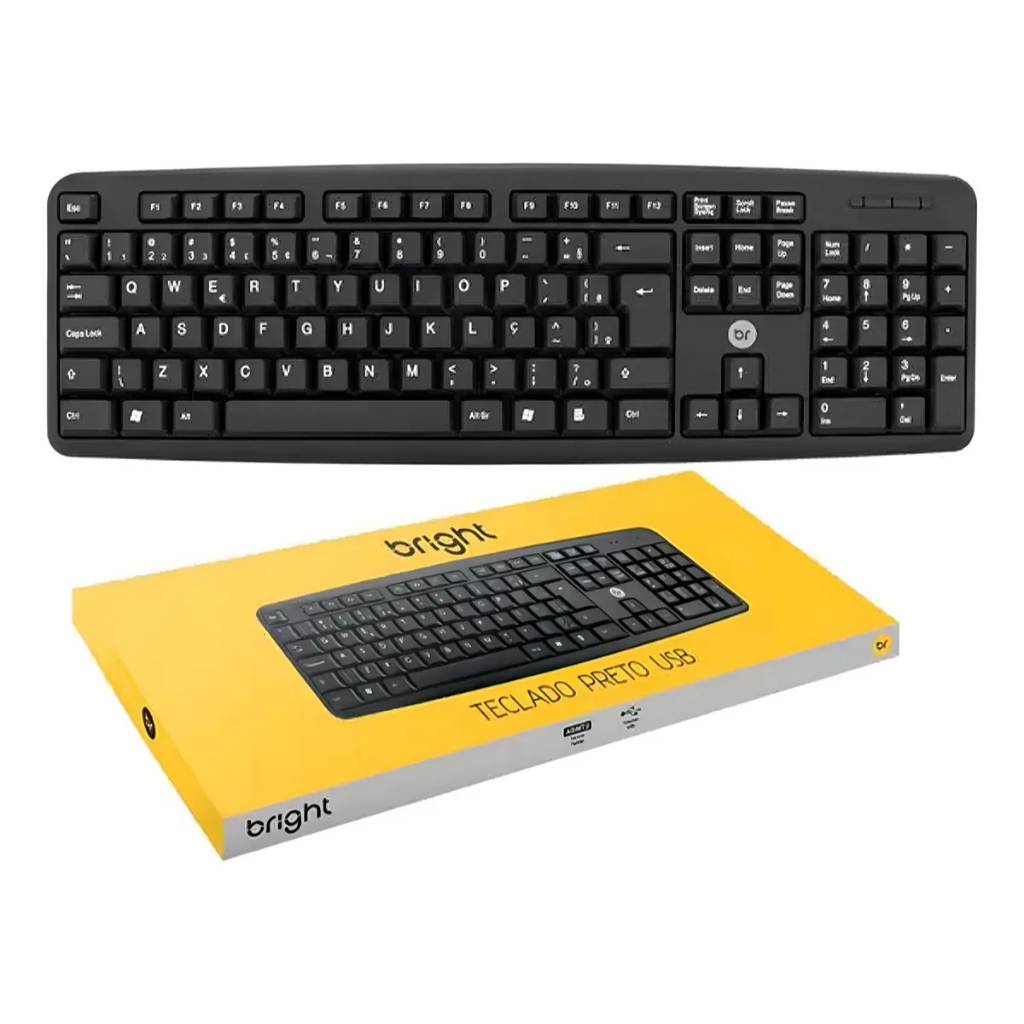 Teclado USB Preto Bright - Design Básico, Simples e Funcional, Padrão ABNT2