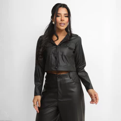 Jaqueta Bomber Casaco Feminino Couro Fake Botões Casual Elegante Moda Gringa Festa Inverno Frio