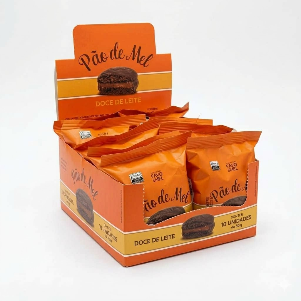 Pão de Mel Doce de Leite 10 Unidades 50g Caixa Display Lanche Revenda