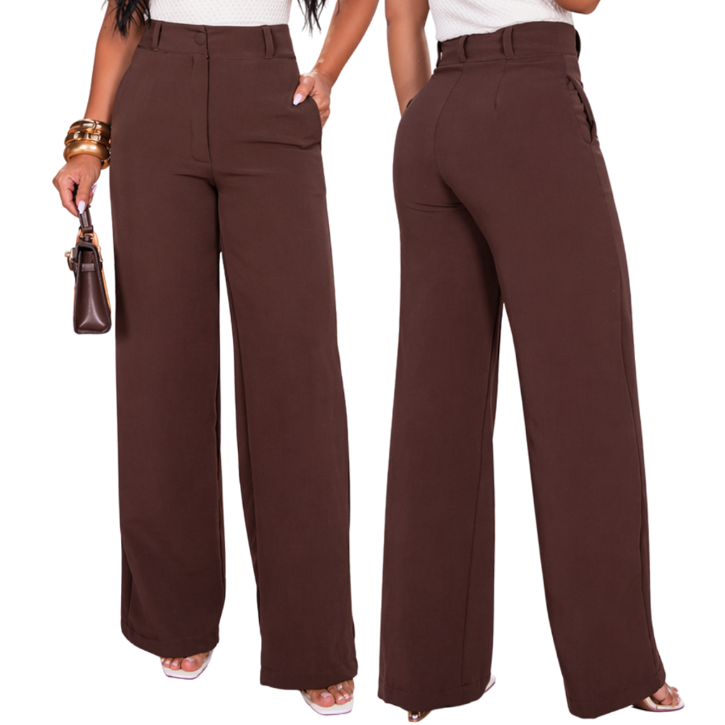 Calça Feminina Alfaiataria Pantalona Cintura Alta Confortável Premium Elegante Para Trabalho Social
