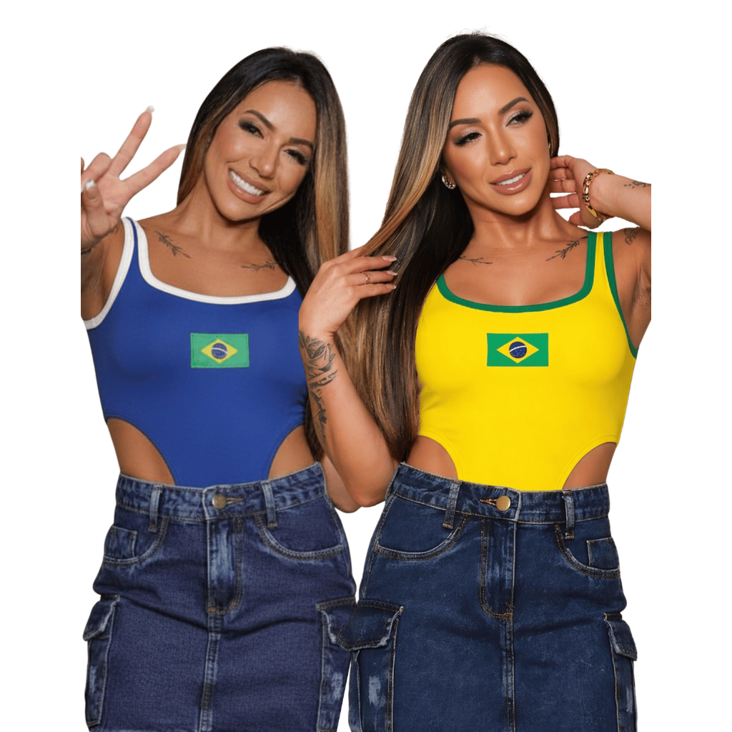 KIT 2 Body Regata Feminino Copa Do Brasil Cavado Súplex Fluit Moda Fashion Verão Seleção Brasileira