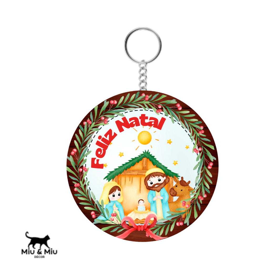 Chaveiro MDF Personalizado Natal Presépio Lembrancinha Feliz Natal Brinde Festas Fim de Ano