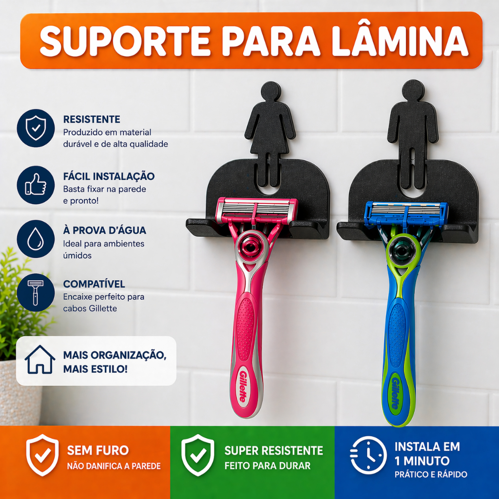 Suporte Para Parelho De Barbear Lamina Gillette Gilete Prestobarba Com Fita Dupla Face