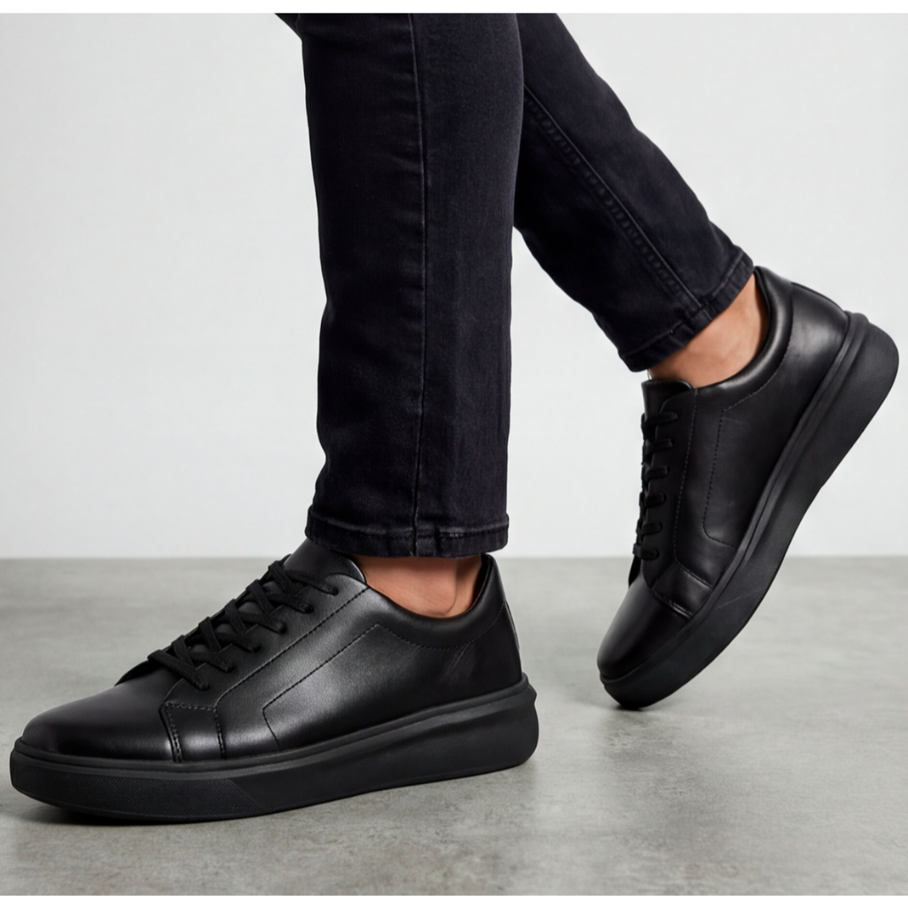 Tênis Masculino Confortável Casual Sola Alta Sapatênis Dia Pai Namorados Couro Sapatenis Preto Marro