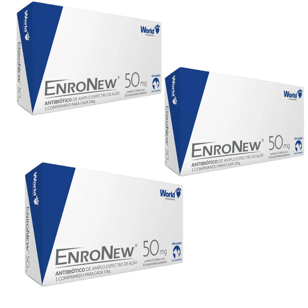Kit 03 Enronew 50mg Para Cães E Gatos 30 Comprimidos - World em Oferta na Shopee