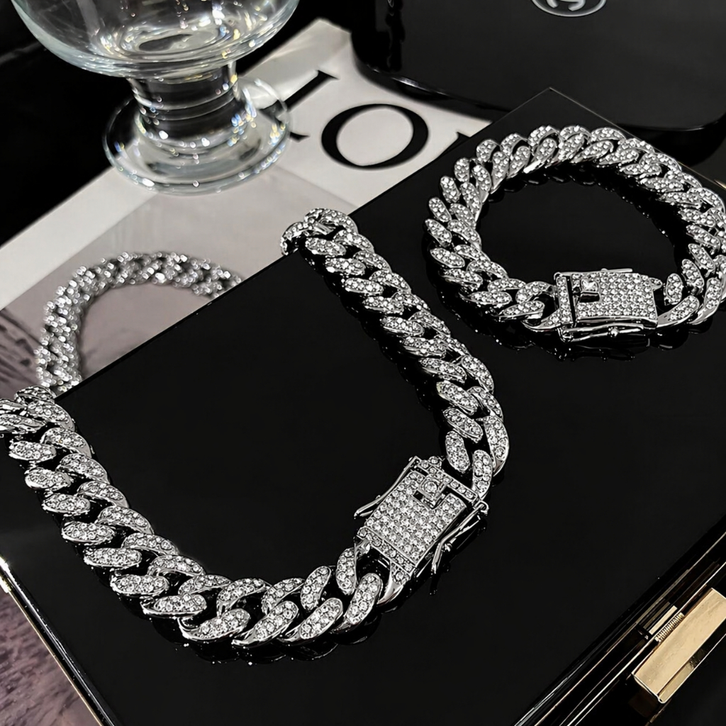 Colar Cubano Colar De Corrente Com Cravação De Gelo Colar De Diamantes Hip-Hop Masculino