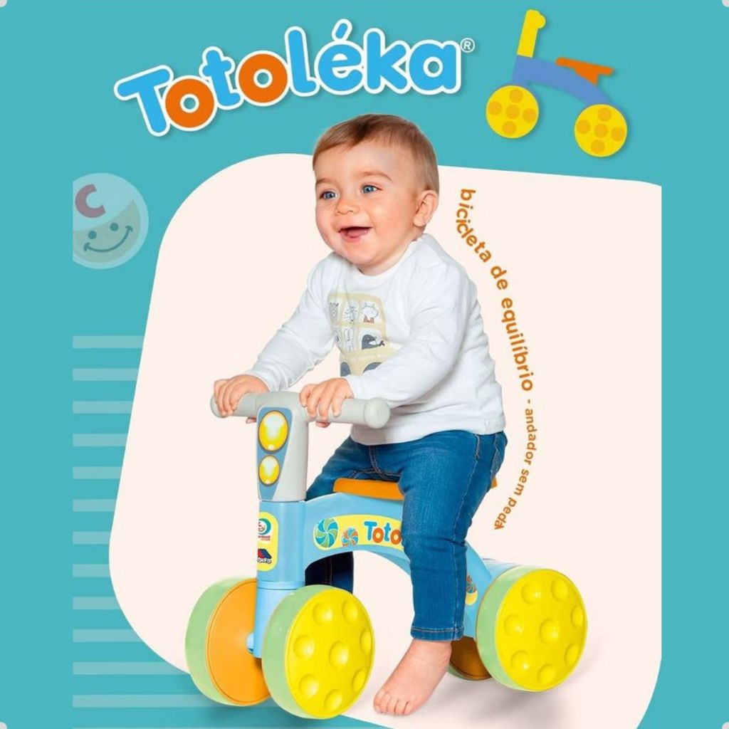 Bicicleta de Equilibrio Totoleka 4 Rodas Andador Sem Pedal Educativa Cardoso Toys Brinquedo Presente Infantil Crianças