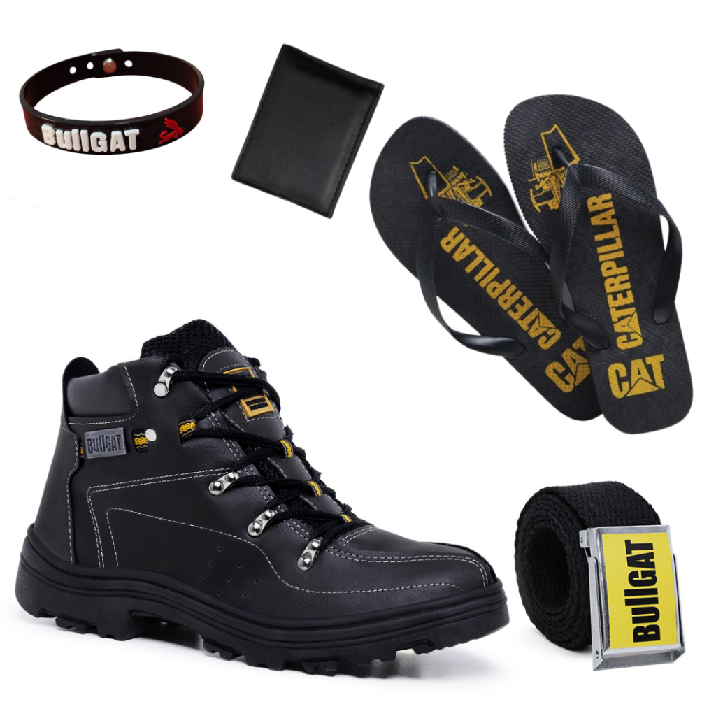 Kit Bota Coturno Masculino Com Cinto, Chinelo e Carteira
