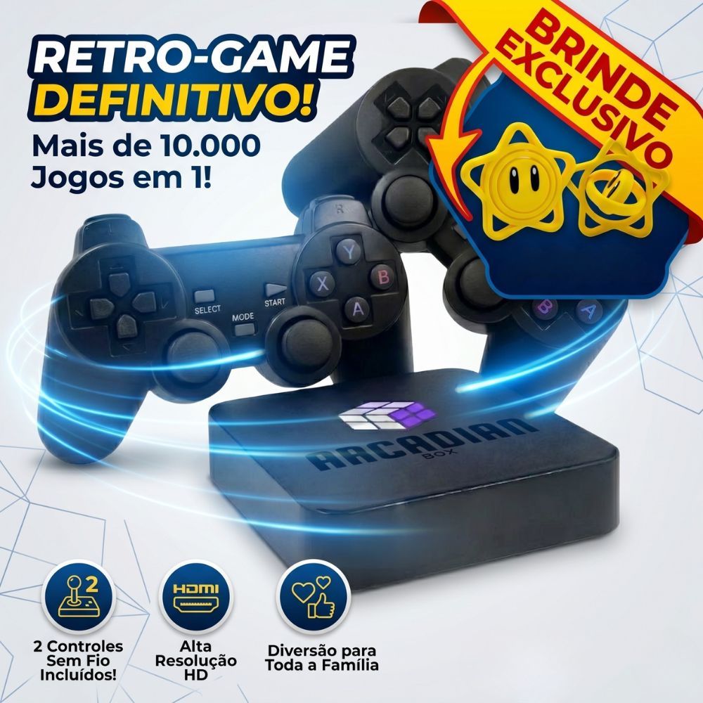 Game Retro Arcadian Box  2 Controles sem fio versão 2026 Atualizado