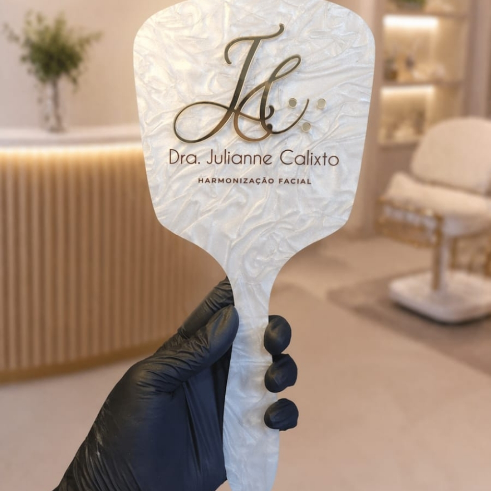 Espelho de mão cabo grosso clínicas e consultórios em acrílico luxo. Dois modelos! kits com suporte ou mini espelhos.