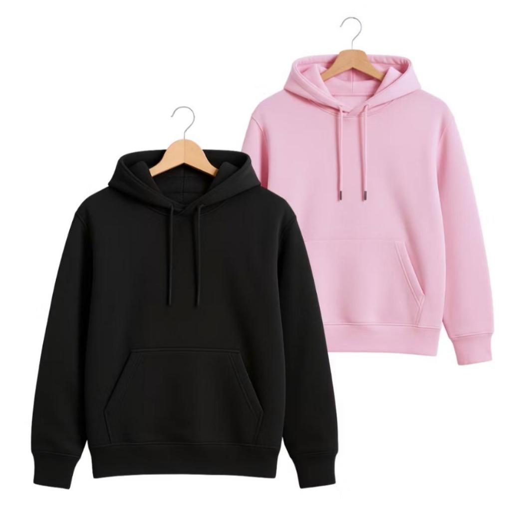 Kit 2 Moletom Canguru Com Capuz e Bolso Sem Estampa Liso Confortável Inverno Blusa Flanelado Unissex