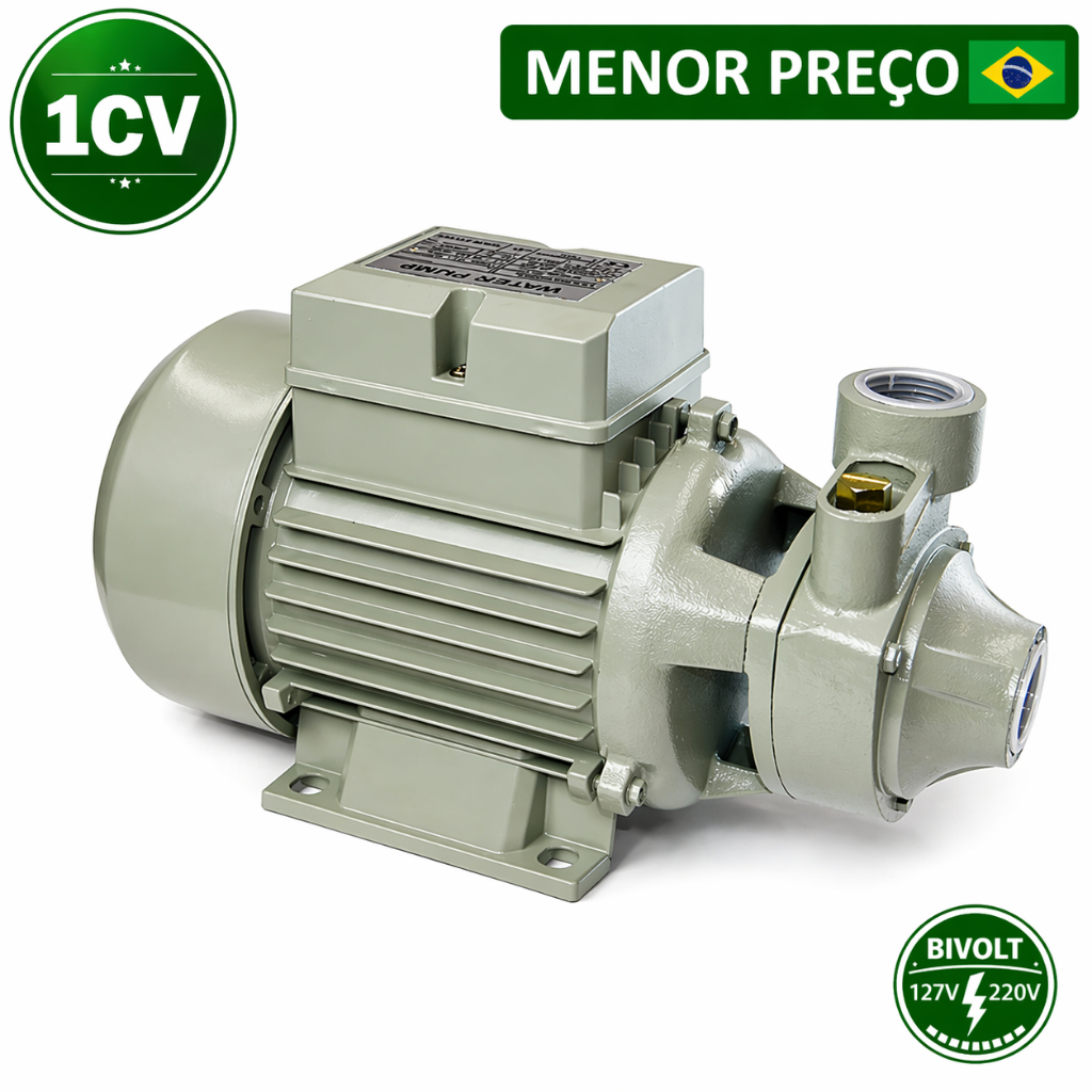 Bomba de Água Periférica 1cv Bivolt Motobomba 1hp Bifásica 110v/220v Qb80