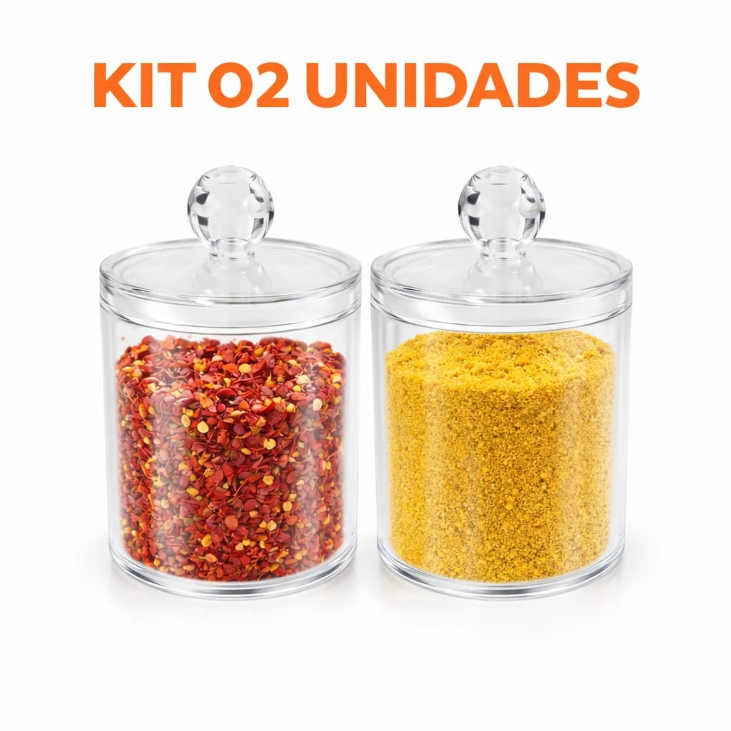 Kit 02 Unidades Pote Multiuso Porta Temperos Cotonete algodão  Maquiagens Banheiro Quarto e Cozinha