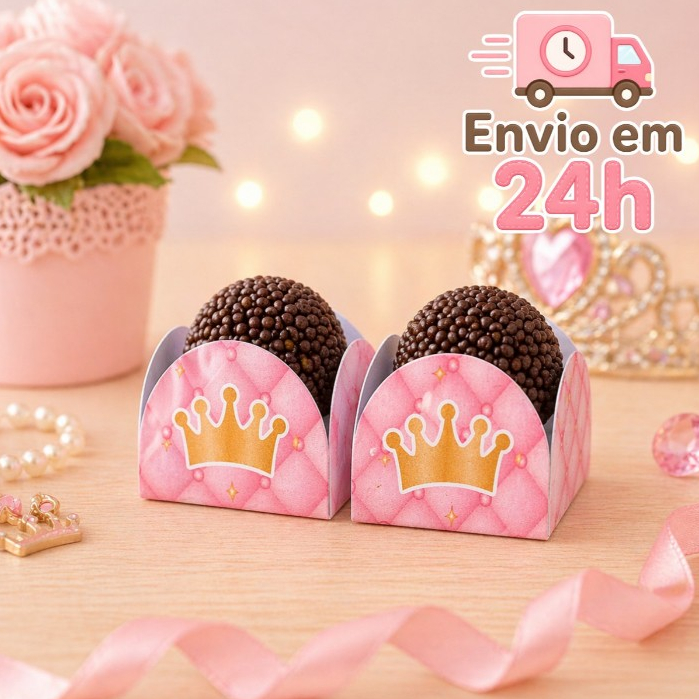 Forminha de Doces Personalizada no tema Realeza Princesa Rosa Lembrancinha de Aniversário - Decoração