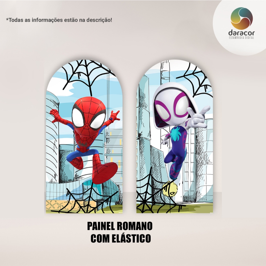 Capas de Painéis Menino Aranha 1x2 Romano C/Elástico e Retangular C/Overlock Face Única Kit e Individuais