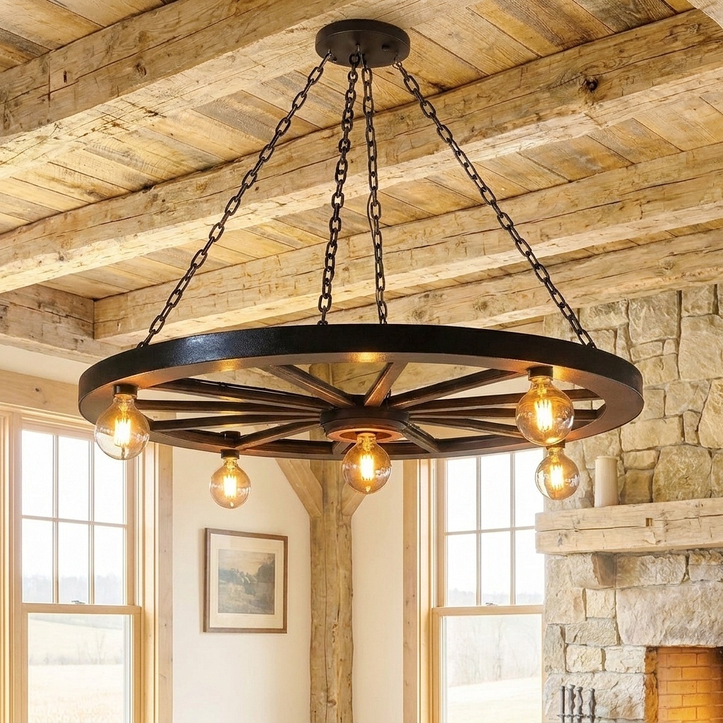 Lustre Pendente Luminária Roda de Carroça GRANDE Rustica Industrial Clássica Bocal E-27 Bivolt