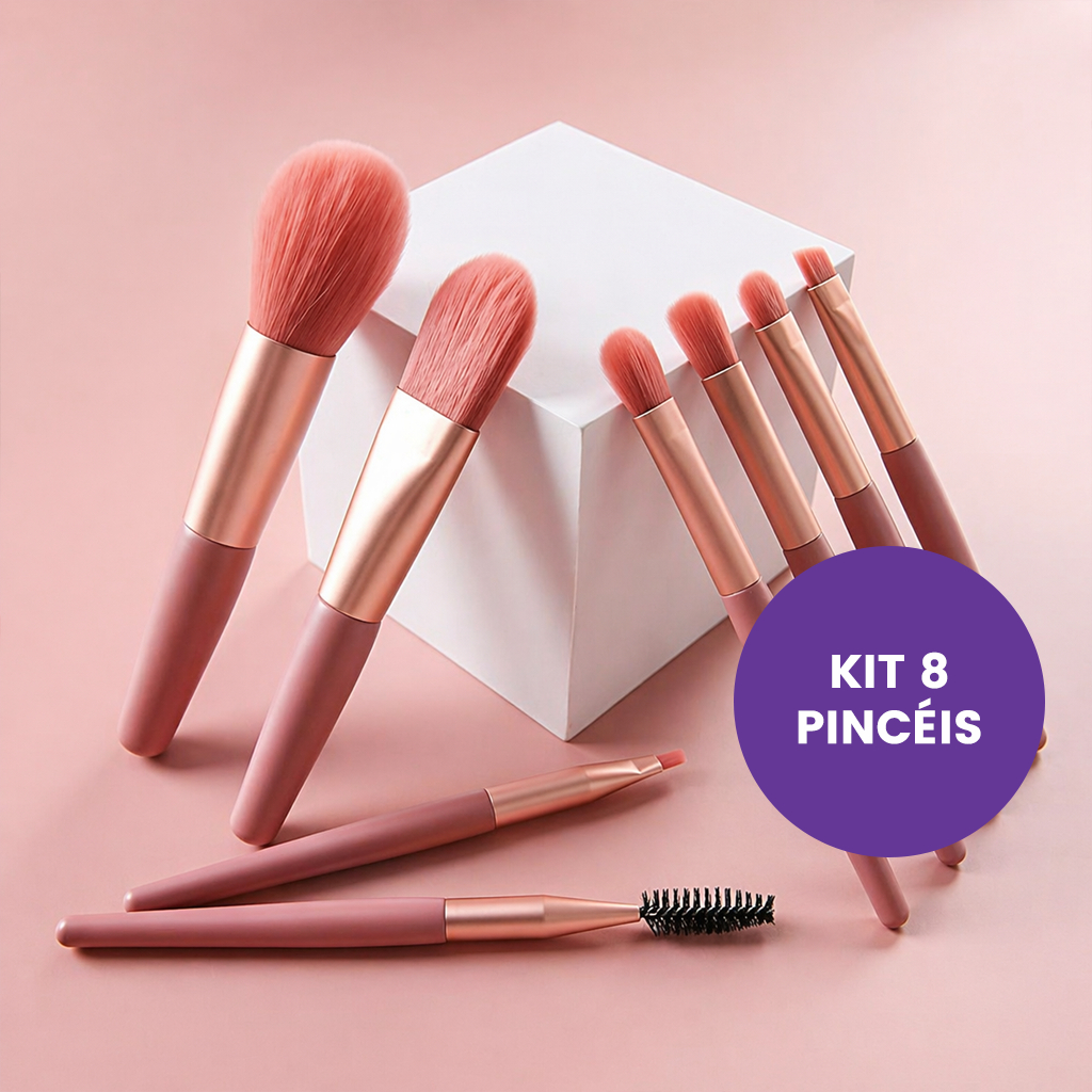 Kit 8 Pincéis de Maquiagem Profissional com Estojo Transparente Viagem