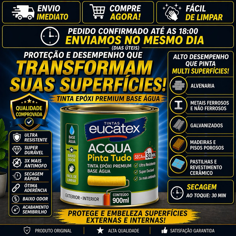 Tinta Epóxi Cozinha Banheiro Azulejo Pinta Tudo Base Agua Eucatex Branco 900ml