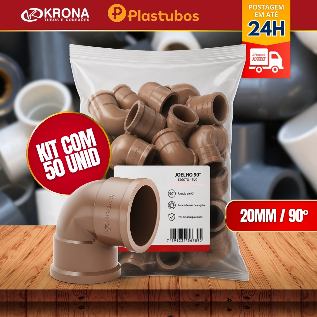 kit 50 unidades joelho cotovelo 90 graus 20mm 1/2 soldavel krona Plastubos