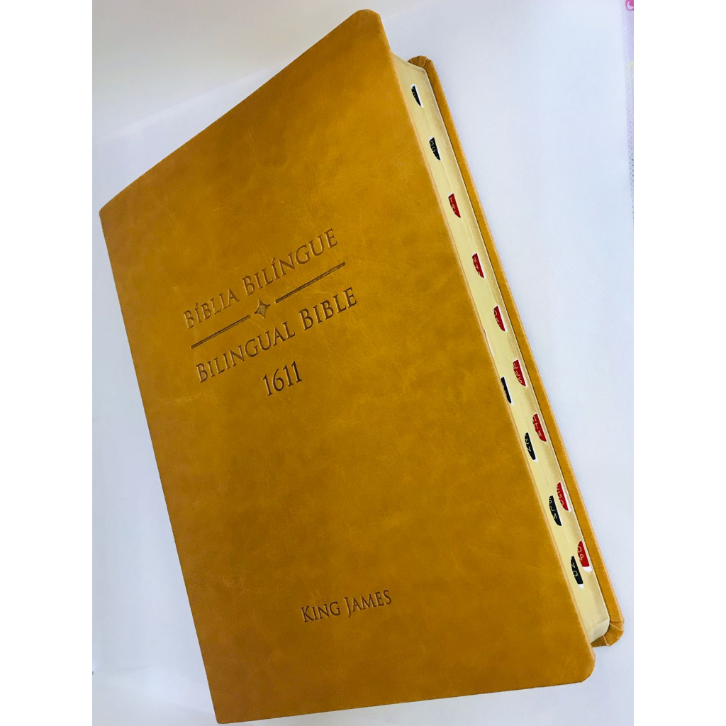 Biblia King James 1611 Bilingue Inglês e Português Capa Caramelo com Indice