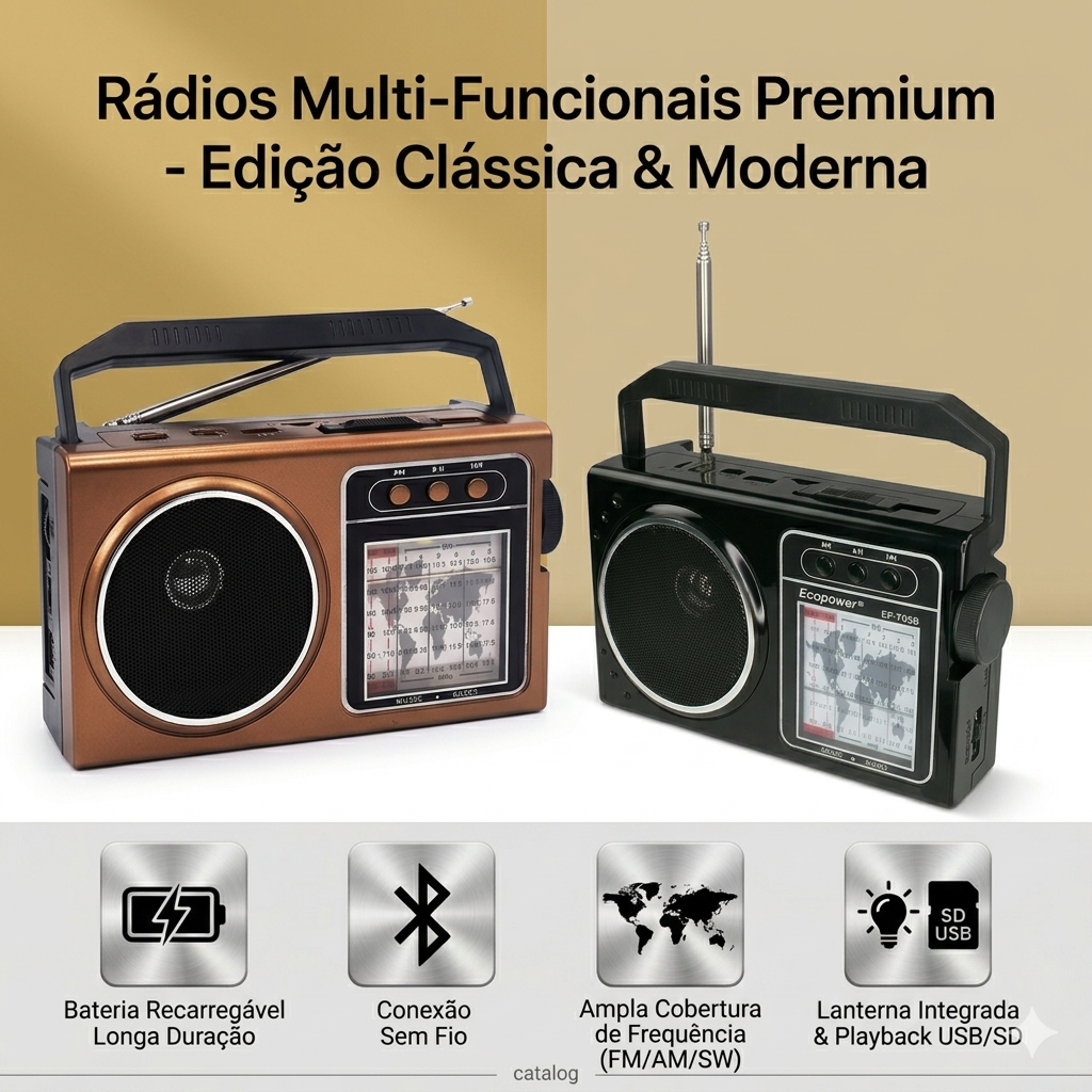 Detalhes do Rádio Portátil Solar KA-8818H Bluetooth AM/FM/SW + USB + Lanterna LED